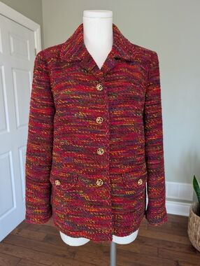 Vintage Weinberg Paris Women's Wool Blazer Multicolor Gold Buttons Size M